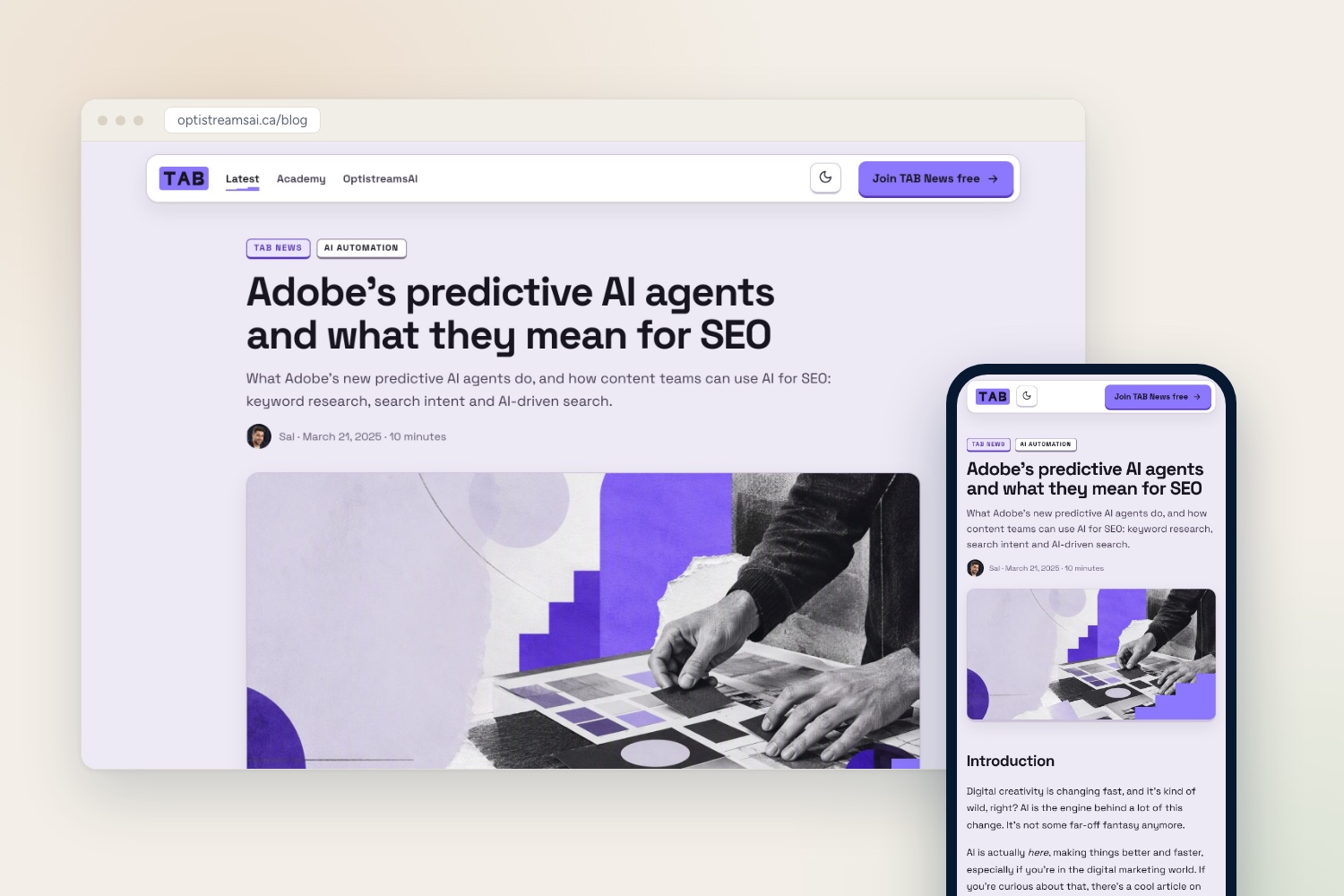TAB News on desktop and phone
