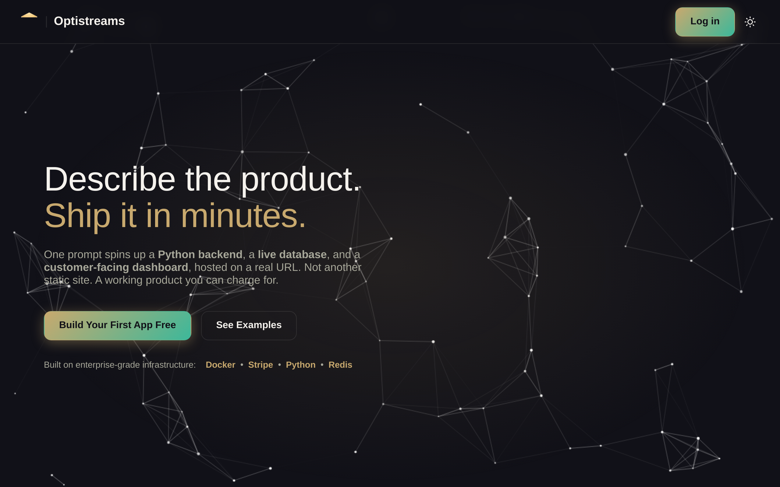 The OptiStreamsAI platform landing page