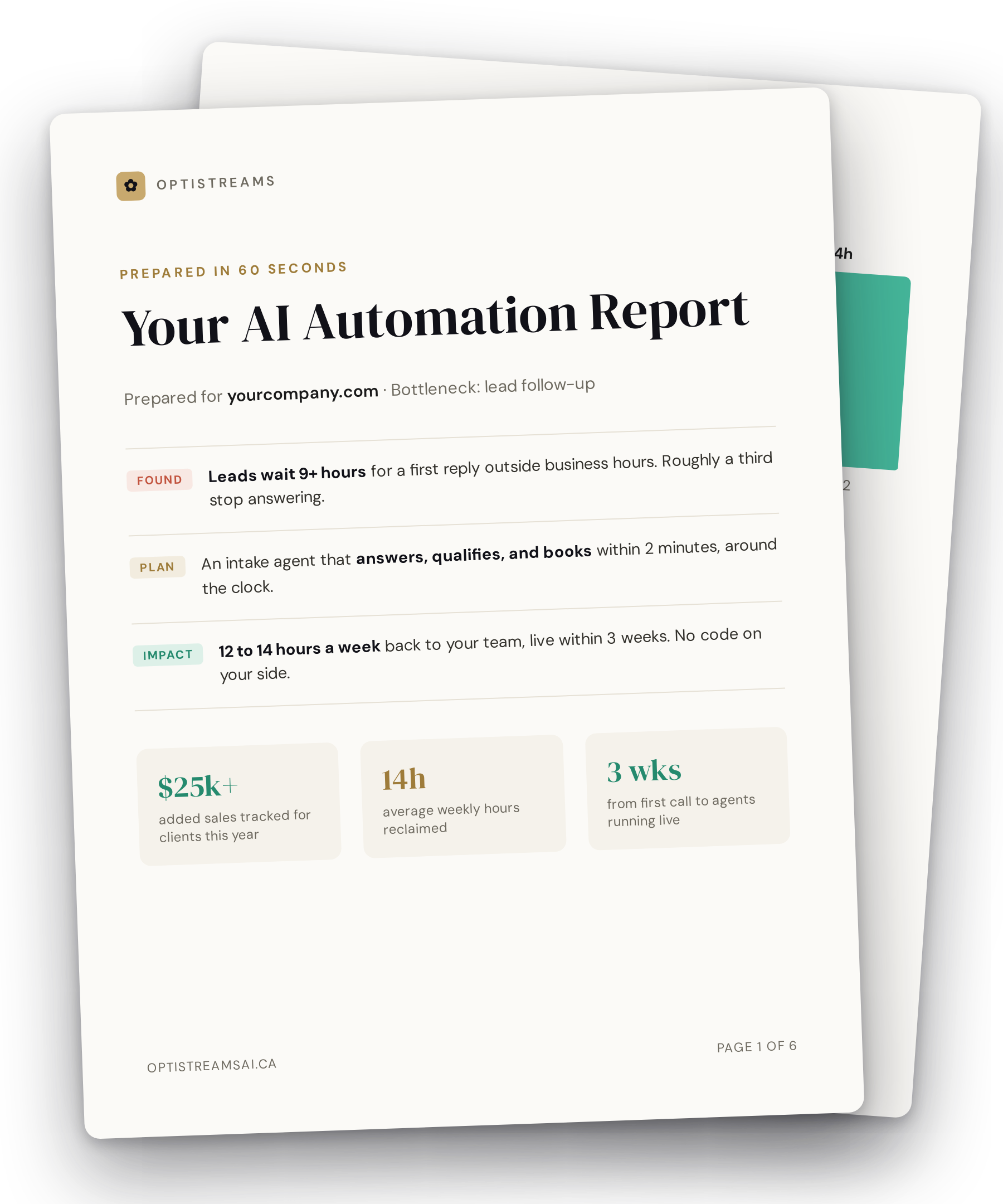 Sample pages of the OptiStreams AI Automation Report